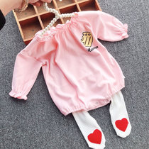 2020 baby clothes spring suit Ha clothes girl baby spring out fruit climbing clothes pink two-piece set