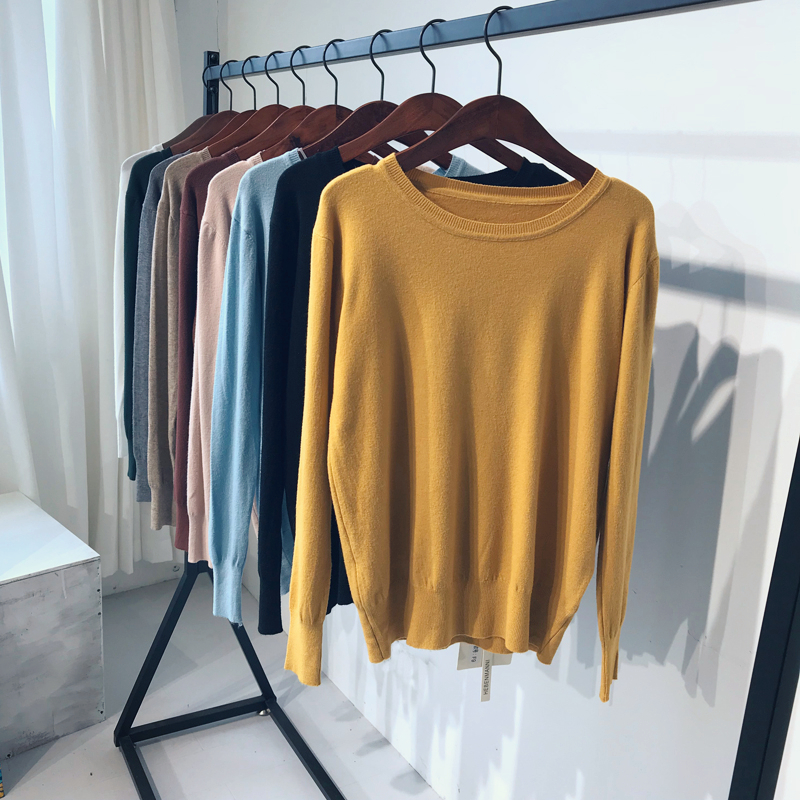 Áo len cổ lọ có phần mỏng nữ mùa thu áo len nữ 2018 phiên bản mới của Hàn Quốc của bộ sợi cashmere cổ tròn áo len nữ đẹp