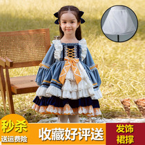 Girls lolita dress foreign-style lolita autumn and winter childrens puffy gauze dress girl Super fairy princess dress lolita