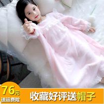 Girls Flannel Lace Sleevel Nightdress Flared sleeves Middle Childrens Fashion Nightgown Home Clothes Dress
