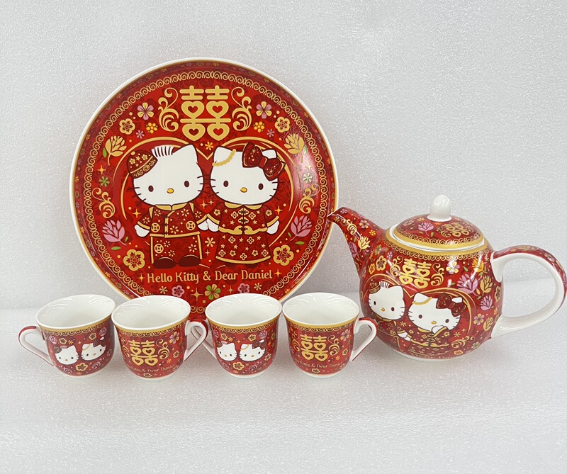 In Stock Wedding Gift in Stock Hong Kong Version Sanrio Hello Kitty Chinese-Style Wedding Tea Set 6-Piece Set