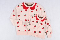 Pink parent-child mother women autumn and winter cotton children Fruit Strawberry Flower Princess thick velvet knitted jacket cardigan