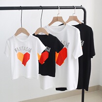 Large-size parent-child mens and womens clothes a family of three or four shiny short-sleeved love kindergarten class performance T-shirt