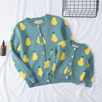 Foreign trade mother and daughter parent child baby baby dress spring and autumn fruit Daisy pear sisters knitted cotton air conditioning sweater coat