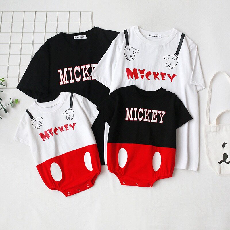 Short sleeve Mickey Mouse male and female baby boy 100 days Photography climbing to parent-child family dress Couple wave T-shirt