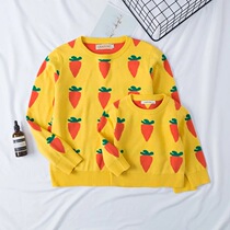 Autumn boys and girls carrot family long sleeve Sisters Brothers full printed performance clothes mother and daughter parent-child knitted sweater