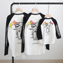 Foreign trade skeleton funny shoulder shoulder father cotton cotton family three or four boys and four boys couple cotton long sleeve swallowtail T-shirt