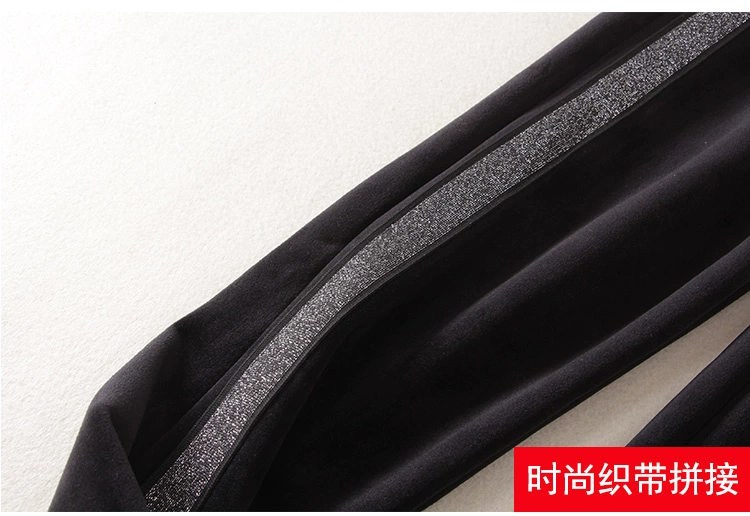 Quần nhung vàng cộng với quần bó sát nhung dày mùa thu đông mới Quần lửng ống rộng quần ống rộng quần BF gió hậu cung quần
