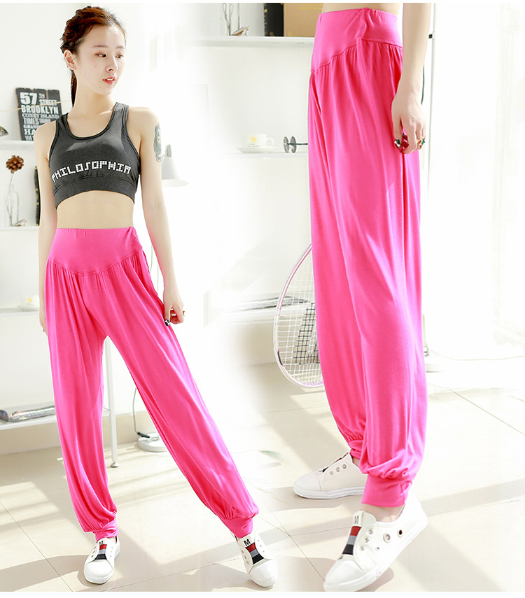 Modal yoga quần nữ mùa hè lỏng quần kích thước lớn eo cao quần khiêu vũ thực hành quần quần vuông nhảy nở áo khoác len cardigan nữ