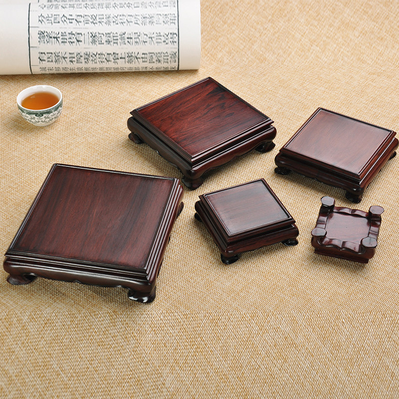 Red wood solid wood whole material Ming style square hexagonal seal base chStone jade base teapot swing piece bonsai base