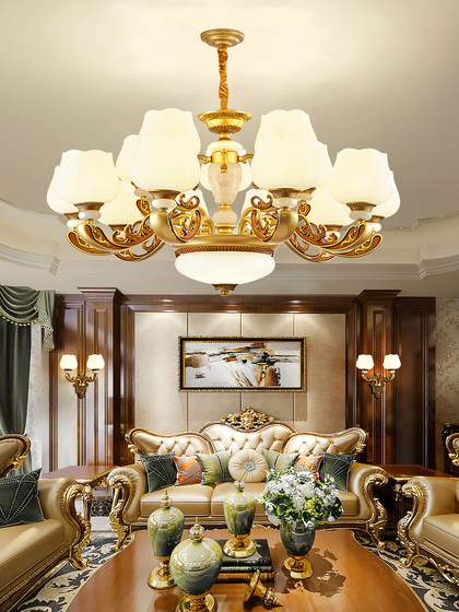 European-Style Chandelier, Living Room Lamp, Retro Jade, Modern, Simple and Elegant, Master Bedroom, Gold, New Dust-Proof Lamps and Lighting Fixtures