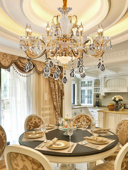 Villa Living Room All-Copper Crystal Chandelier European-Style Duplex Hollow Chandelier French Light Luxury Dining Room Bedroom Lighting Fixtures