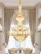 New All-Copper Living Room Crystal Chandelier, French-Style Villa Dining Room Hollow Duplex Staircase Light, European-Style Light Luxury Large Lighting Fixture