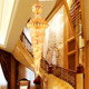 European-Style Villa Duplex with Spiral Staircase, Long Chandelier, Grand Golden Double-Height Crystal Chandelier Lighting Fixtures