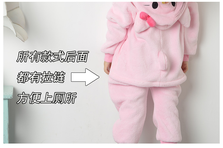 Đinh Ni Lê mùa thu và mùa đông mô hình cô gái trẻ em mèo kitty đồ ngủ một mảnh cô gái flannel phim hoạt hình động vật dịch vụ nhà bộ body mùa hè cho bé gái