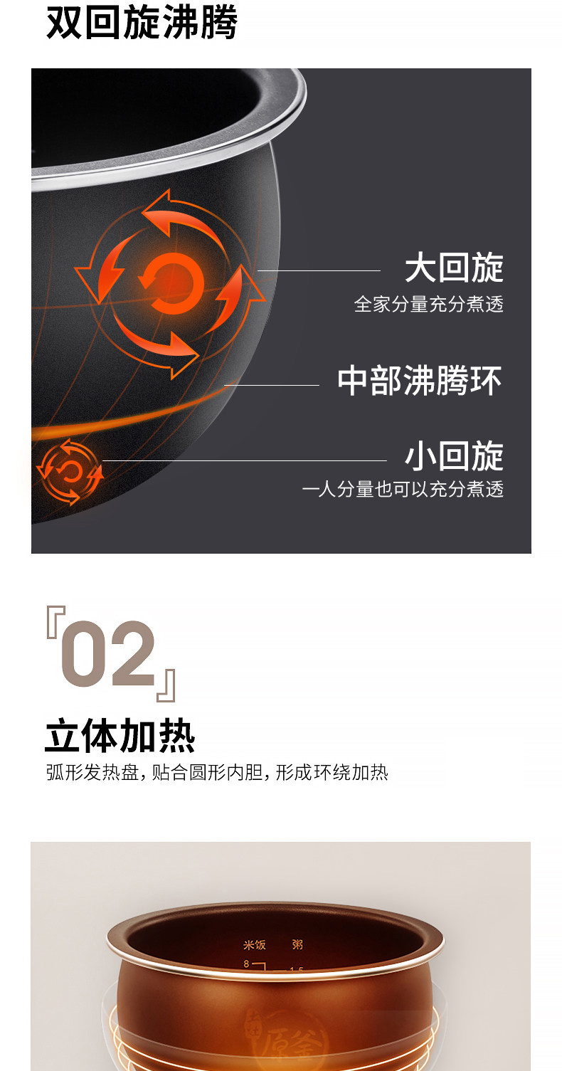 九阳 土灶原釜系列 电饭煲锅 5L 智能预约 含12大功能 图6
