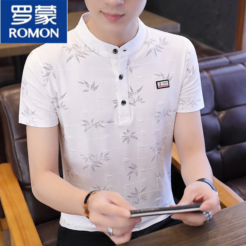 Romon short-sleeved men's T-shirt 2022 summer new Korean version trend casual youth handsome wild stand collar polo shirt