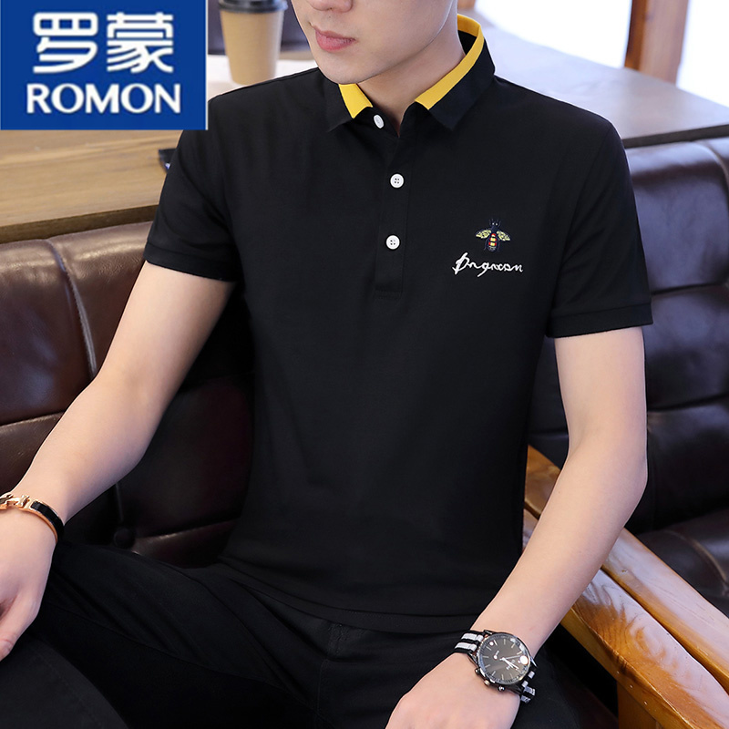 Romon Short Sleeve T-Shirt Male Trend Tide Card Summer 2022 New Turn-collar POLO Jersey Men's Summer Mounted Handsome T-Shirt