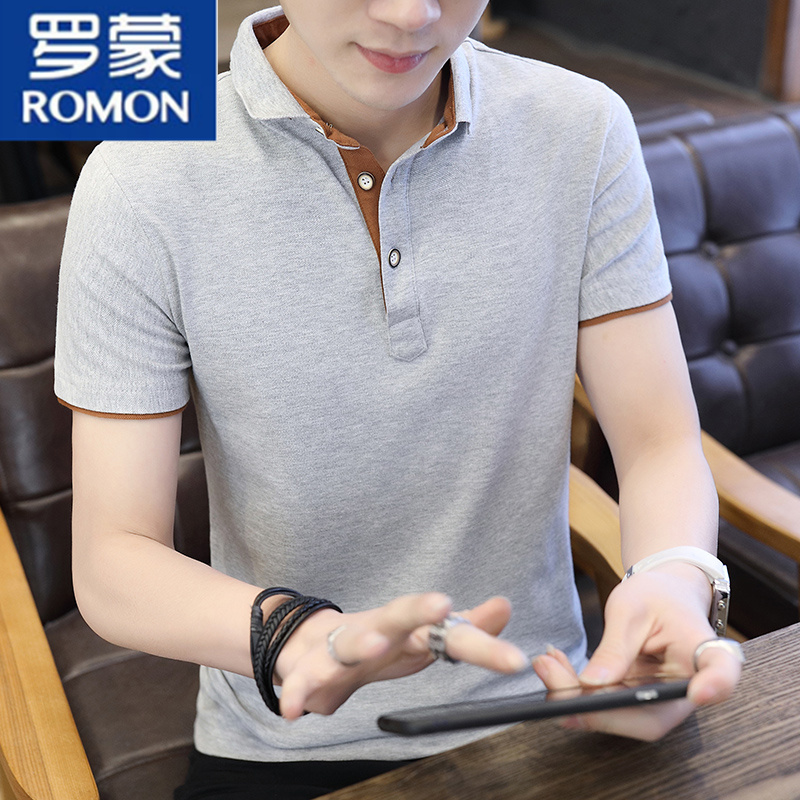 Romon men short sleeve POLO shirt 2022 Summer new Korean version Trend Turning Pure Cotton T-shirt High-end Upper Clothes