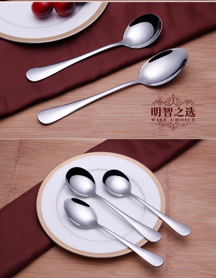Muỗng inox dày thìa cho trẻ em bộ đồ ăn nhỏ muỗng súp thìa dài xử lý sáng tạo dễ thương muỗng tròn kim loại muỗng - Đồ ăn tối bộ chén đĩa đẹp