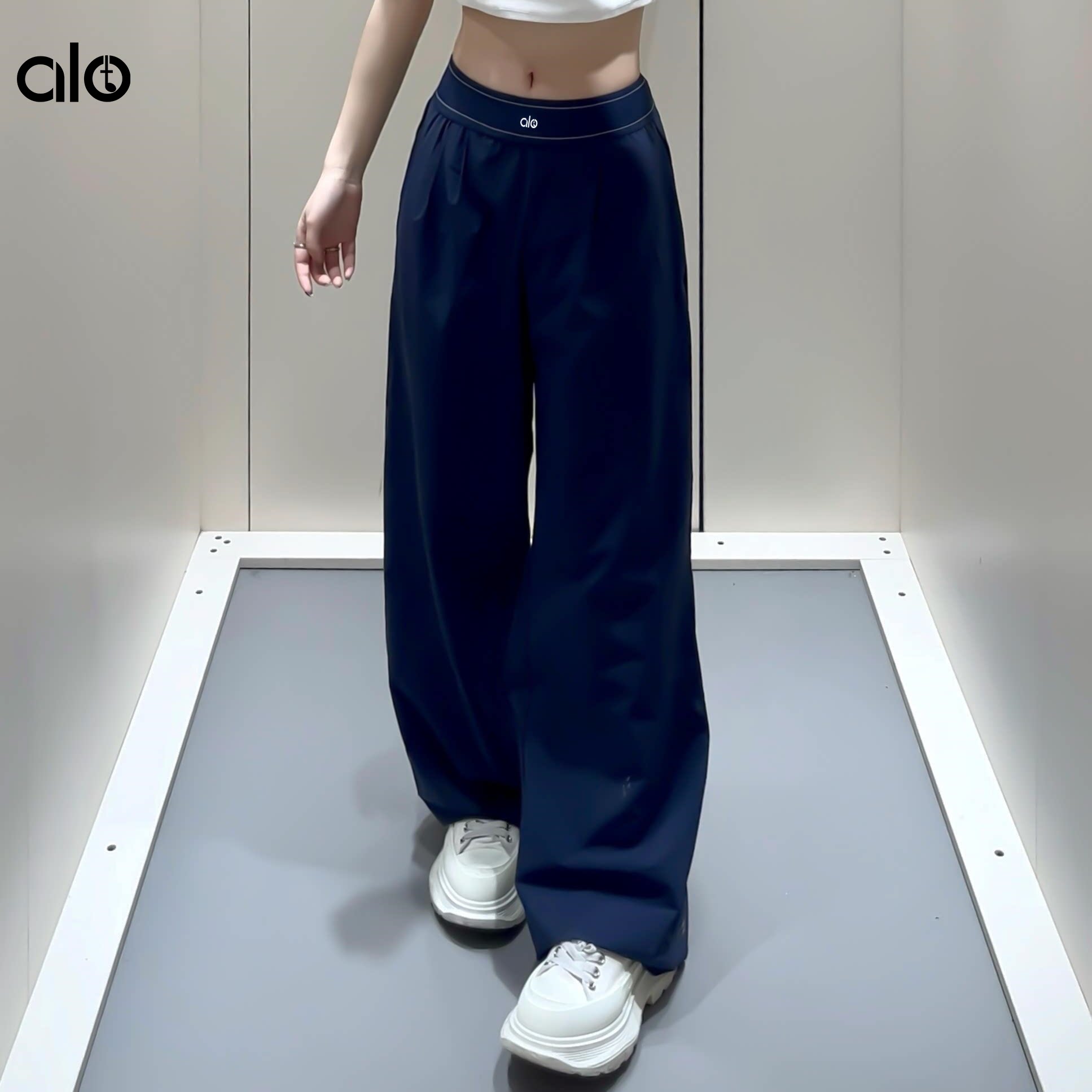 Aloide yoga trousersGoddess pants, elasticated waist, woven wide-leg pants, high-rise, loose-fitting, straight-leg casual trousers