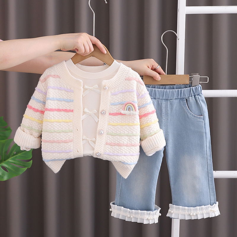 Girls' Cardigan Set, Stylish Spring and Autumn Style, Children's Autumn Outfit, Girl's Clothing, Baby One-Year-Old Girl's Autumn Outfit Girls' Cardigan Set, Stylish Spring and Autumn Style, Children's Autumn Outfit, Girl's Clothing, Baby One-Year-Old Girl's Autumn Outfit
