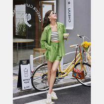 Reduction of age foreign air name Femininity Womens Clothing Shorts Suit Women Summer Nets Red Summer Clothing Green Fashion Shirts Two Sets