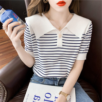 Knit Short Sleeve T-Shirt Woman Summer Advanced Sensation Small Crowd Design Feel Beautiful Do Nt Make A Little Shirt With Stunning Short blouses