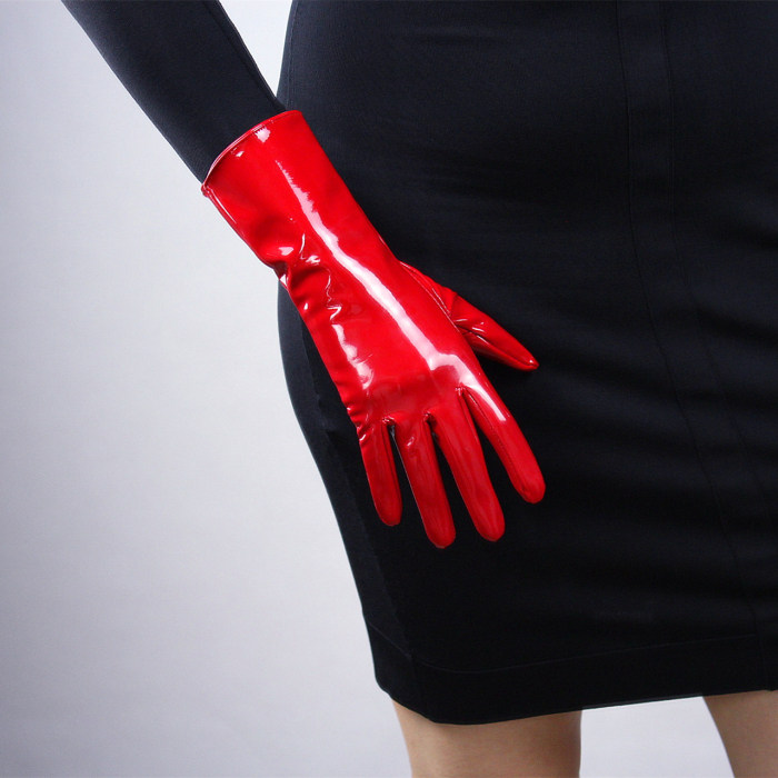 Tech Gloves Faux Patent Leather Wrist Long Short Coffee Black White Touchscreen 28cm LLDLLNT