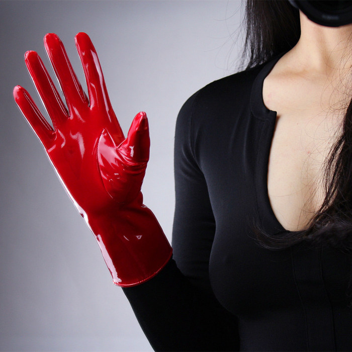 Tech Gloves Faux Patent Leather Wrist Long Short Coffee Black White Touchscreen 28cm LLDLLNT