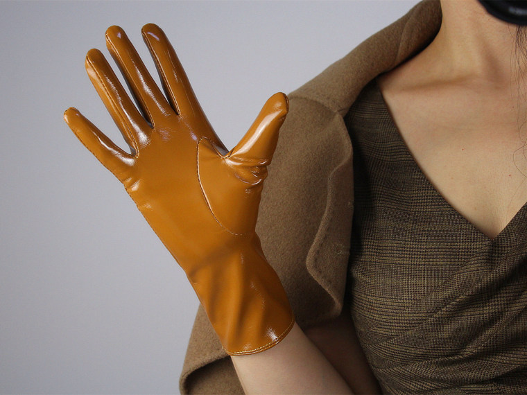 Tech Gloves Faux Patent Leather Wrist Long Short Coffee Black White Touchscreen 28cm LLDLLNT