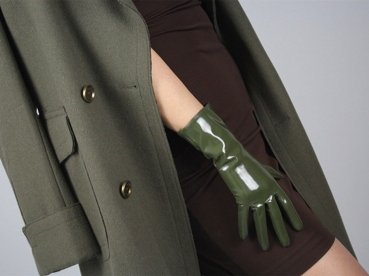 Tech Gloves Faux Patent Leather Wrist Long Short Coffee Black White Touchscreen 28cm LLDLLNT