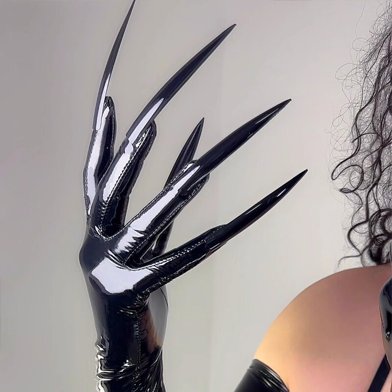 Long Nail Gloves 10cm Wearable Nail Tips Latex Leather High Elasticity Ultra-Thin Extra-Long Style 70cm Glossy Patent Leather Bright Black Long Nail Gloves 10cm Wearable Nail Tips Latex Leather High Elasticity Ultra-Thin Extra-Long Style 70cm Glossy Patent Leather Bright Black