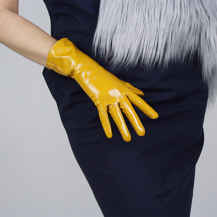 Tech Gloves Faux Patent Leather Wrist Long Short Coffee Black White Touchscreen 28cm LLDLLNT
