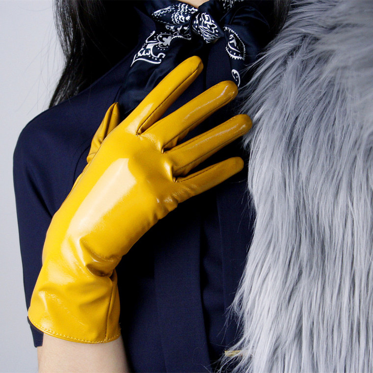 Tech Gloves Faux Patent Leather Wrist Long Short Coffee Black White Touchscreen 28cm LLDLLNT