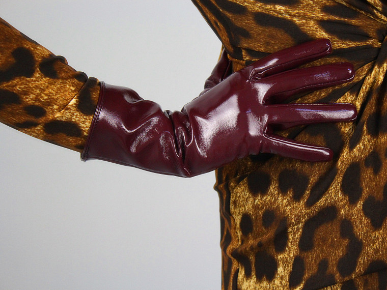 Tech Gloves Faux Patent Leather Wrist Long Short Coffee Black White Touchscreen 28cm LLDLLNT