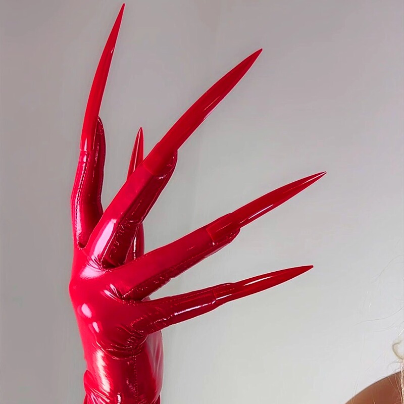 Long Nail Gloves 10cm Wearable Nail Tips Latex Leather High Elasticity Ultra-Thin Extra-Long Style 70cm Glossy Patent Leather Bright Red Long Nail Gloves 10cm Wearable Nail Tips Latex Leather High Elasticity Ultra-Thin Extra-Long Style 70cm Glossy Patent Leather Bright Red