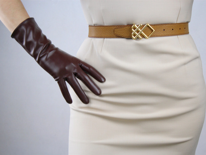 Tech Gloves Faux Patent Leather Wrist Long Short Coffee Black White Touchscreen 28cm LLDLLNT