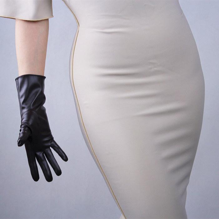 Tech Gloves Faux Patent Leather Wrist Long Short Coffee Black White Touchscreen 28cm LLDLLNT