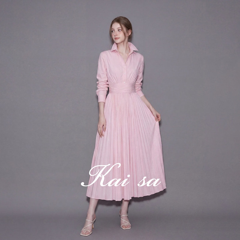2026 Summer New Style Elegant Waist-Slimming Long Dress Seaside Vacation Style Outfit Pink Long-Sleeved Shirt Dress 2026 Summer New Style Elegant Waist-Slimming Long Dress Seaside Vacation Style Outfit Pink Long-Sleeved Shirt Dress
