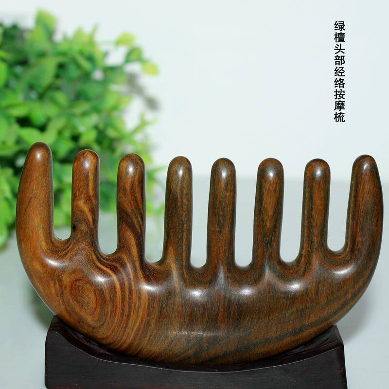 Green sandalwood comb Head meridian comb Wide tooth massage comb Large tooth comb Scraping anti-off hair care anti-static coarse teeth