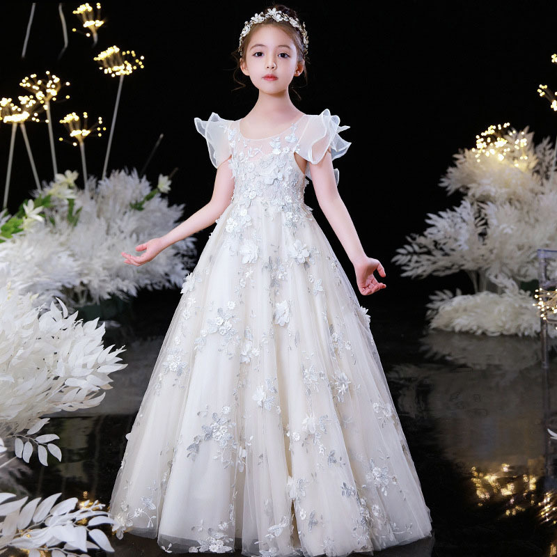 Children's Long Dress, Flower Girl Birthday Dress, Little Fairy Girl Host Dress, Puffy Tulle Princess Dress, Catwalk Piano Performance Dress