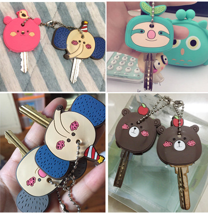 Korean cute cartoon keychain can be hung silicone key set Key protection set Creative keychain pendant