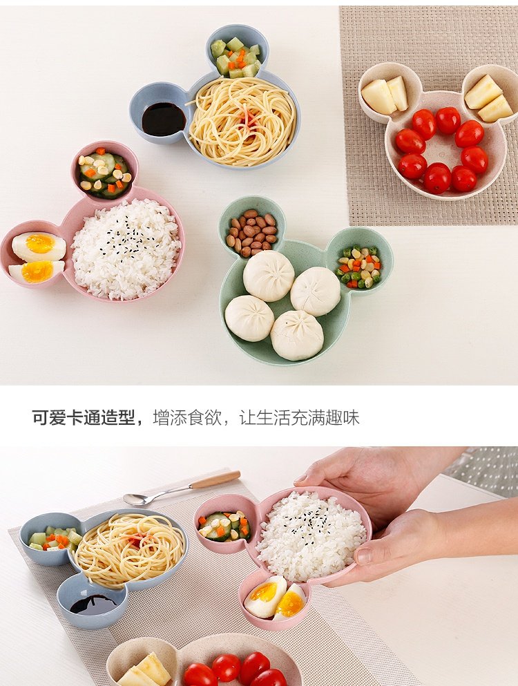 Đĩa cho trẻ em Đĩa riêng biệt Bát gốm Hoạt hình Bữa sáng Tấm cơm gia đình Pan Pan Bộ đồ ăn Mickey - Đồ ăn tối khay gỗ đựng thức ăn