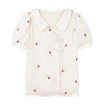 Qiushui Yirens sweet new Chinese style lapel chiffon shirt 2024 summer new womens niche temperament short-sleeved top