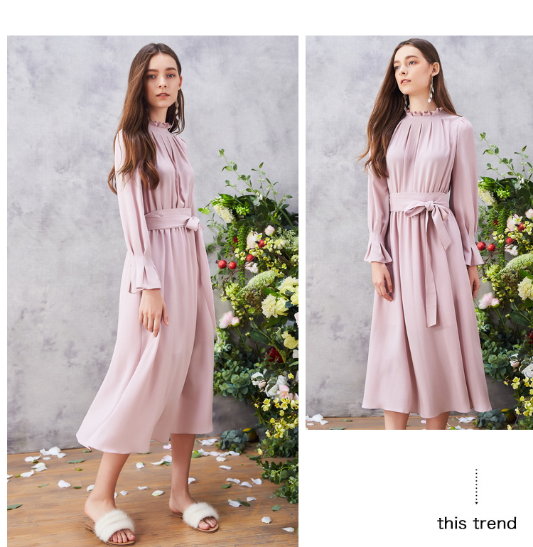 Qiu Shui Yiren 2018 Xuân-Thu Mặc Phụ nữ thắt lưng mới giữa eo tay bằng gỗ Đầm A-line váy suông hàn quốc
