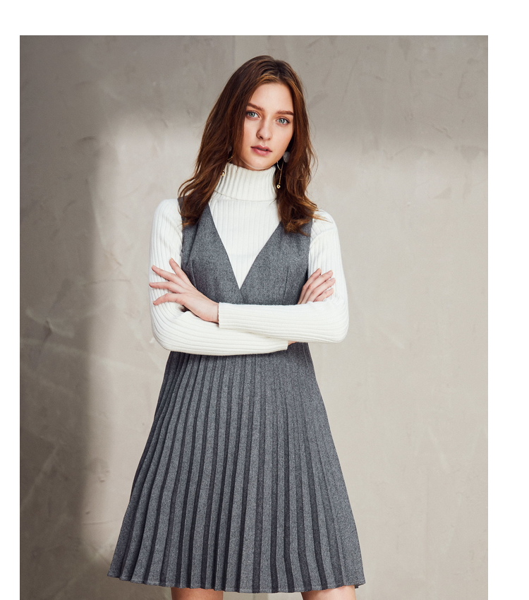Qiu Shui Yiren Winter New Women Váy màu xếp li Slim Slim Váy không tay áo đầm đẹp tuổi 30