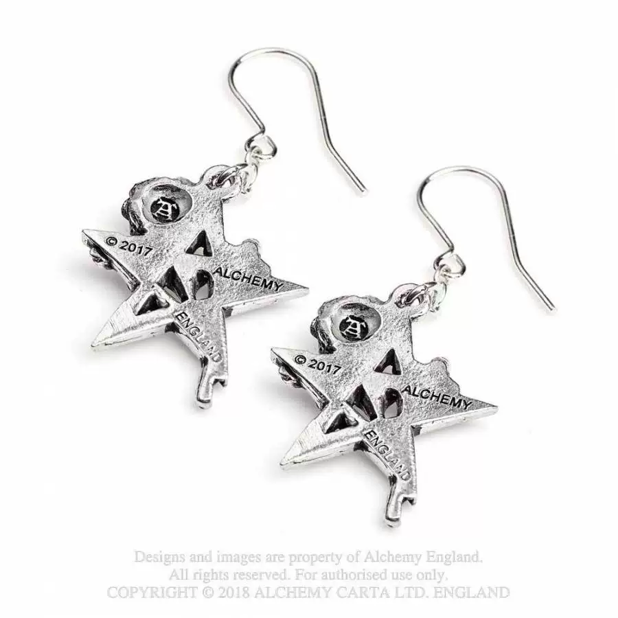Alchemy Gothic [E402 Ruah Vered чёрная роза пятиконечная звезда рок готика панк серьги]