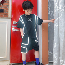 High sweet pear vortex original childrens black reflective function Net red suit Foreign trend summer dress men and women two sets