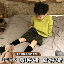 Children avocado green round neck sweater 2021 new foreign boy Spring and Autumn Tide baby loose fashion childrens clothing